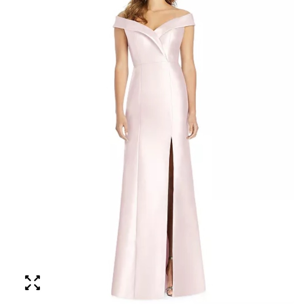 ALFRED SUNG Off--The-Shoulder Satin Gown.  Color: Blush